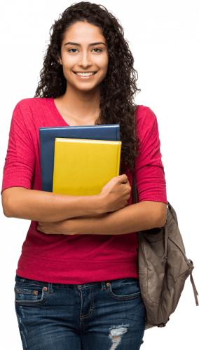 happy college girl with books smiling full size